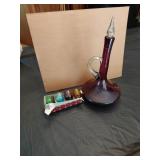 Purple Glass Decanter with Glasses