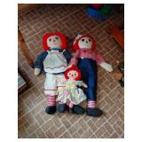 3 Raggedy Ann & Andy Dolls