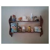 Wooden Shelf with Assorted Figurines