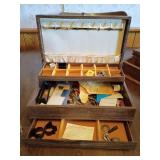Wooden Storage Box with Contents