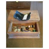 Wooden Box with Sewing Items