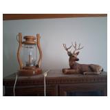 Wood Lamp and Deer Figurine Set