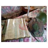 Military Helmets, Map, and Toy Car