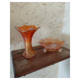 Carnival Glass Vase and Dish Set
