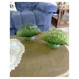 Green Pressed Glass Bowl Pair