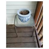 Blue Ceramic Planter and Stand