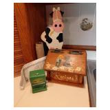 Wooden Recipe Box and Collectibles