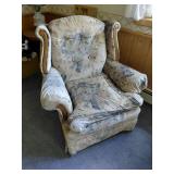 Floral Upholstered Armchair with Wood Accents
