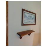 Framed Prints and Wooden Shelf