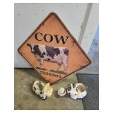 Cow Crossing Sign with Figurines