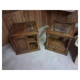 Wooden End Tables with Glass Tops