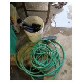 Garden Hose, Bucket, and car brush Lot