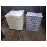 Mini Fridge and Damaged Shelf
