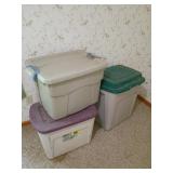 Three Plastic Storage Totes