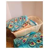 Plastic Bin with Towels and Linens