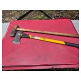 Two Axes With Wooden and Fiberglass Handles