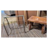 Metal Magazine Rack and Wooden Footstool