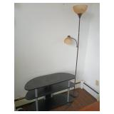 Black Shelf Unit and Floor Lamp