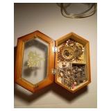 Wooden Jewelry Box With Contents
