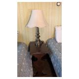 Wooden Side Table with Lamp