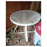 Round White Metal and Glass Table