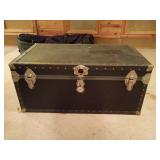 Black Metal-Bound Storage Trunk
