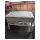 Wicker Bench and Vase with Faux Flowers