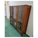 Oak Glass-Front Bookcase Cabinet