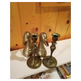 Brass Duck Heads and Candle Holders