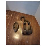Wooden Pulley Block and vintage Iron