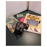 Birdfeeder, Gardening Books, and Binoculars