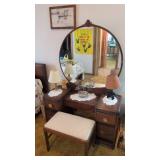 Wood Vanity with Bench and Mirror