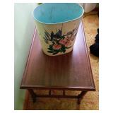 Wood Coffee Table and Metal Bin