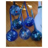 Six Blue Glass Plant Watering Globes