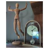 Seiko Quartz Clock and Wooden Articulated Man