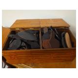 Wooden Box With Assorted Leather Pieces