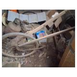 Antique Wooden Hand Plow with Metal Wheel