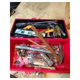 Red Plastic Toolbox With Assorted Hand Tools