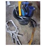 Hand Tool Lot with Bucket and Attachments
