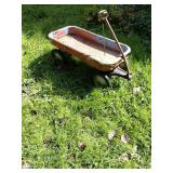 Red and Blue Metal Pull Wagon with Handle