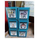 6 Hand Painted Porcelain Tea Light Houses