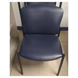 Three Blue Vinyl Stackable Chairs