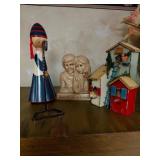 Decor Lot: Figurines, Miniature House Trio