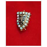 14k Gold Fraternal Pin With Opals and Enamel