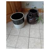 Stoneware Crock and Brown Glazed Jug Pair