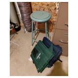 Vintage Metal Stool and Stadium Seat Set
