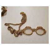 Gold Tone Ornate Optical Lorgnette Pendant