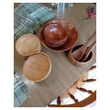 Vintage Wooden Salad Bowl Set With Utensils