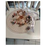 Pink Depression Glass Tray & Disney Miniatures