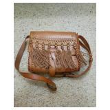 Tooled Leather Crossbody Bag with Tassels